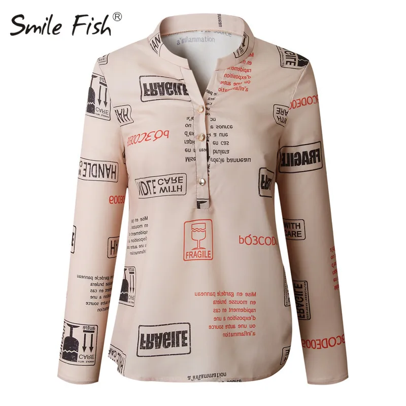 M0303 Khaki Рубашки для женщин с буквенным принтом, на пуговицах, со стоячим воротником, новые модные женские белые блузки, 3XL, блузы с длинным рукавом и цепочкой размера плюс, M0303 - Цвет: M0303 Khaki