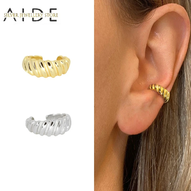 

AIDE Exaggerated Arc Twist Ear Cuff Punk Geometric INS C Shape Non Pierced Clip on Earrings Silver 925 Jewelry Gift kolczyki