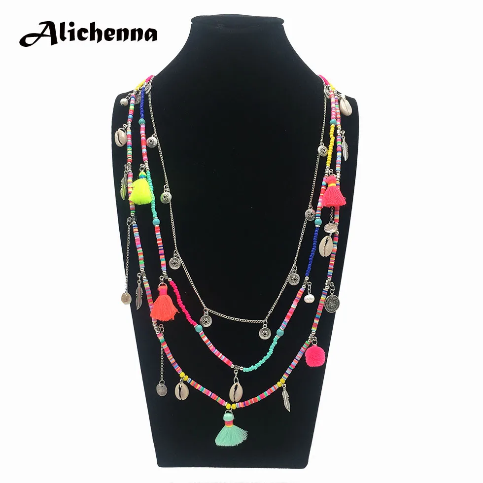 Новинка ручной работы трехуровневое женское ожерелье богемное Бохо цветные