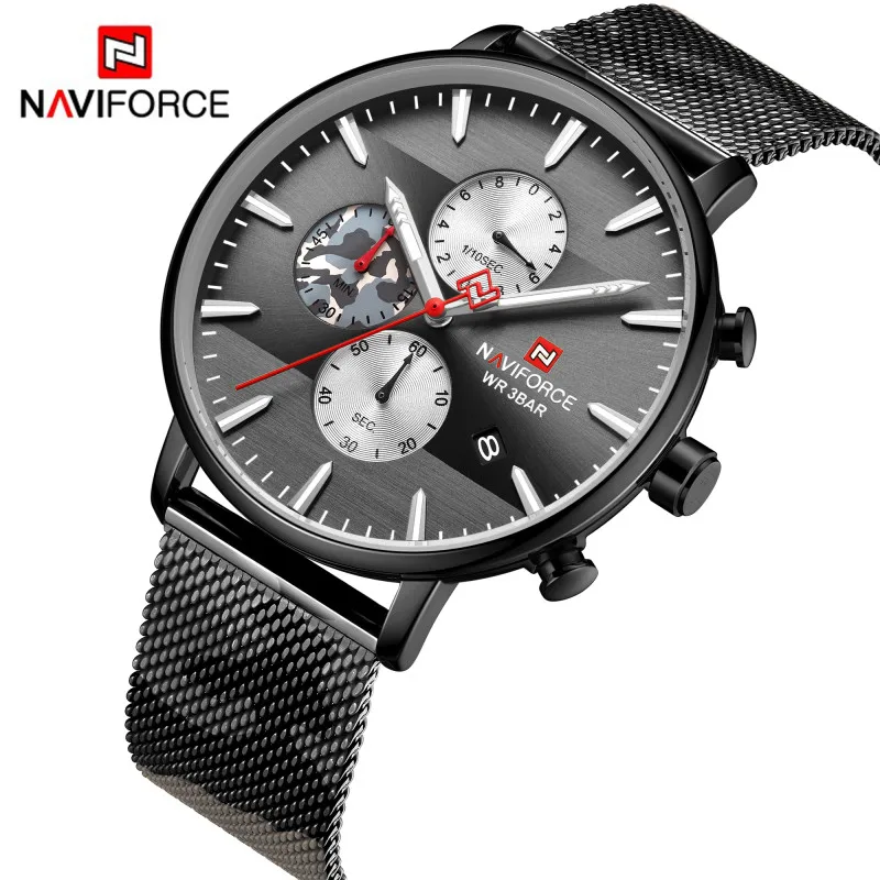 

Часы наручные NAVIFORCE Мужские кварцевые, модные деловые Роскошные спортивные водонепроницаемые в стиле милитари