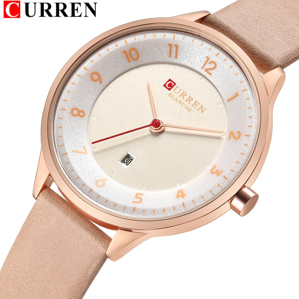 

CURREN Top luxury watch for women Rose Gold Decent Leather ladies dress wristwatch Ultra-thin Waterproof Girl clock reloj mujer