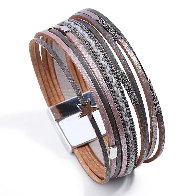 ZG кожаные браслеты для женщин Звездные Браслеты Дружбы Pulseira Masculina ювелирные изделия - Окраска металла: Gray