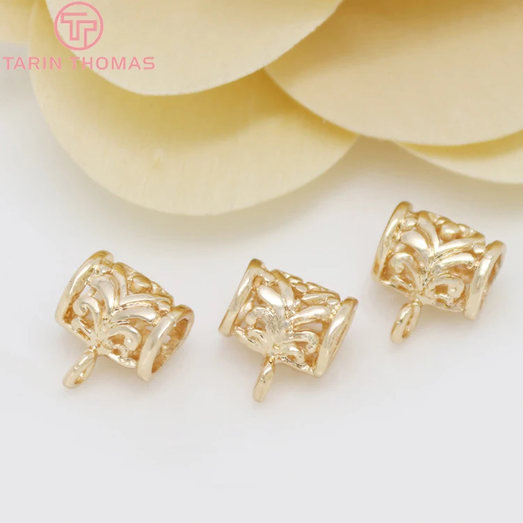 

6PCS 9x11MM 24K Champagne Gold Color Plated Brass Large Hole Charms Connector High Quality Diy Jewelry Accessories