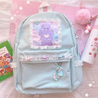 kawaii student girls cute bear japanese backpack small fresh cartoon bow lace school bag harajuku soft girl shoulder bag handbag