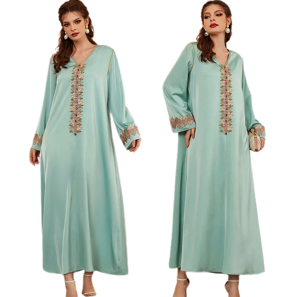 Роскошное женское длинное платье с вышивкой Дубай, женское платье, мусульманское платье, арабское, мусульманское, мусульманское, Марокканс...