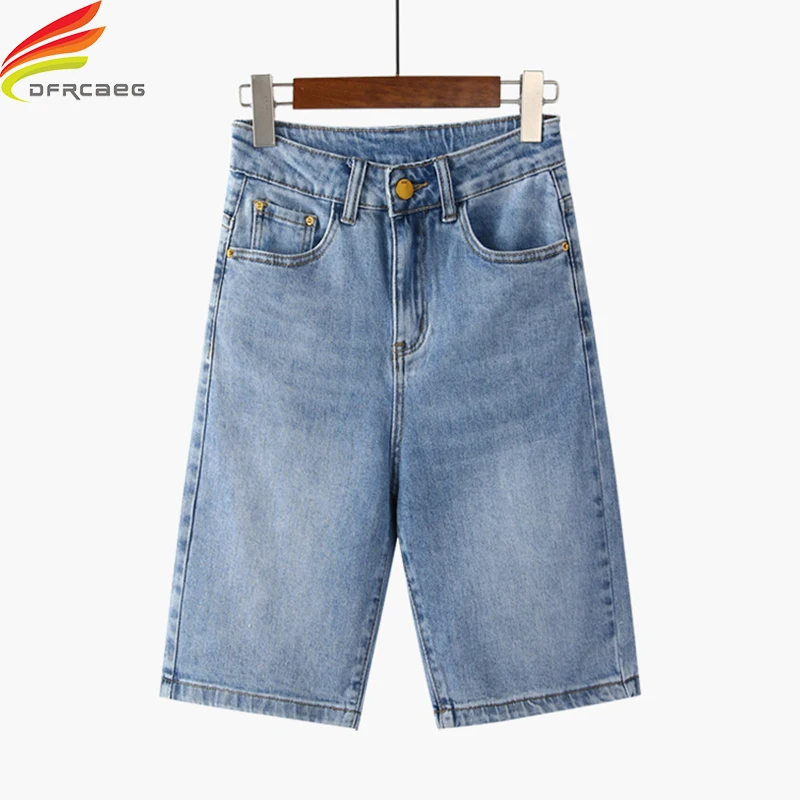 

High Waist Wide Leg Denim Shorts For Women 2021 New Summer Blue Jean Buttons Half Length Korean Style Loose Bermuda Shorts Women