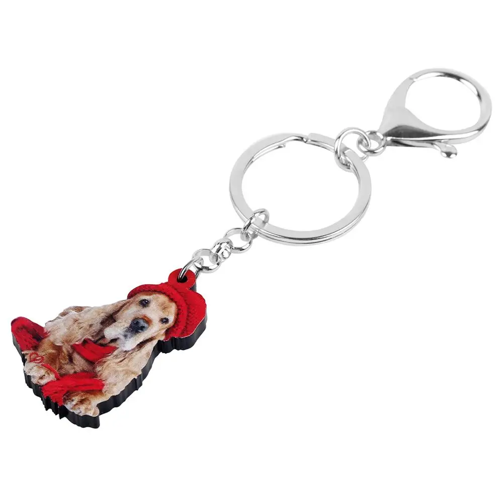 Bonsny Acrylic Christmas Hat Cocker Spaniel Dog Key chains Rings Bag Car Wallet Decorations Keychains For Women Girls Gift | Украшения и
