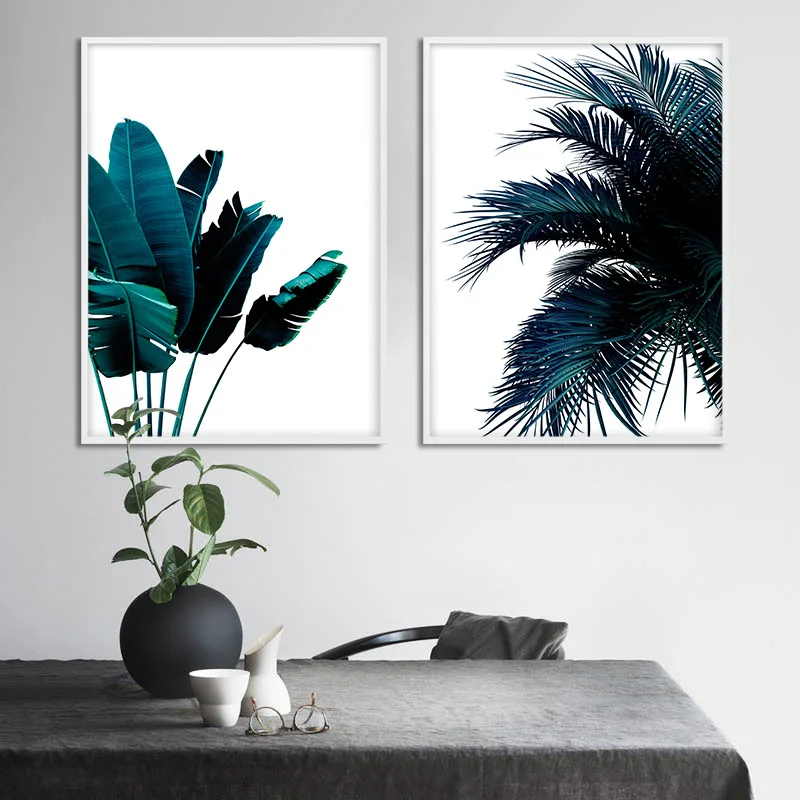 Креативный синий банановый лист пальмы Картина абстрактный плакат ботанический