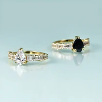 gems beauty 14k gold filled sterling silver for women rings pear cut black simulant diamond handmade rings romantic gift