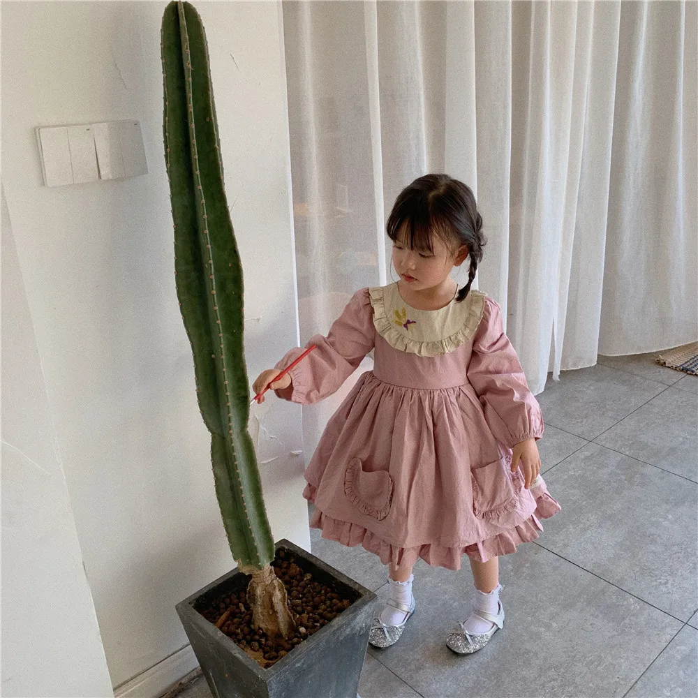 

Toddler Girl Infant Spain Dresses 2021 Children Baby Cotton Embroidery Lolita Kids Princess Long Sleeve Frock Girls One Piece
