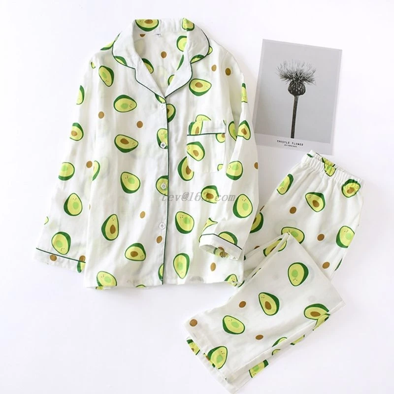 

2 шт./компл. весна осень женская пижама с принтом авокадо с длинным рукавом Брюки Повседневная Удобная Дамская домашняя одежда