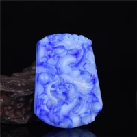 natural blue and white jade hand carved dragon pendant fashion boutique jewelry men and women blue necklace gift accessories