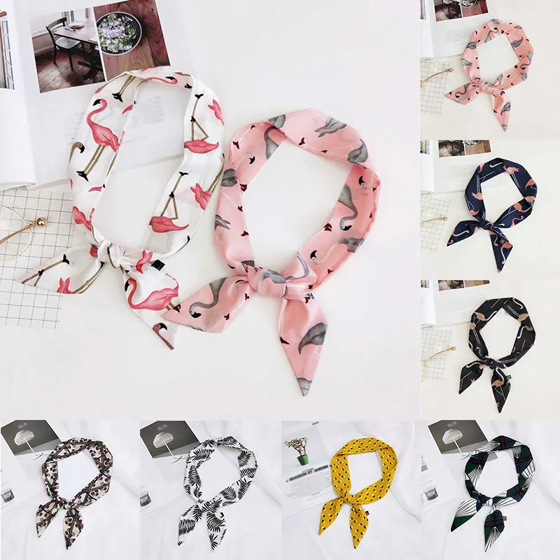 Шифоновые Ленты женский шелковый шарф платок для леди с принтом фламинго летняя