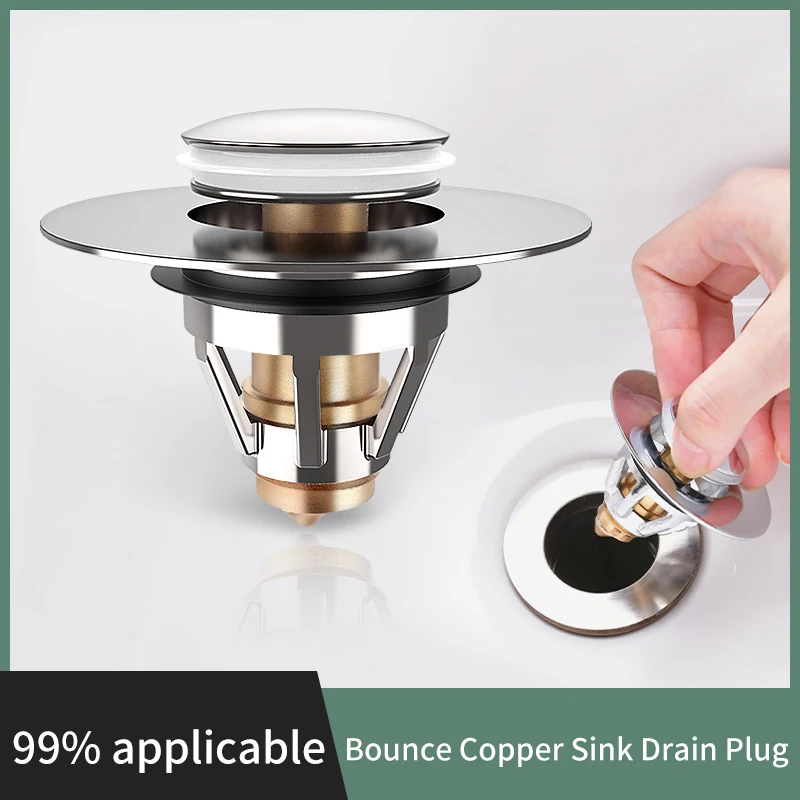 

Bounce Copper Sink Drain Plug Basin Pop-up Drain Filter Hair Catcher Bath Stopper Shower Sink Strainer Plug Kitchen Accessories