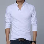 Новинка, осенняя модная мужская рубашка-поло QNPQYX, однотонная хлопковая рубашка-поло с длинным рукавом, облегающий топ с V-образным вырезом и буквенным принтом LAISO