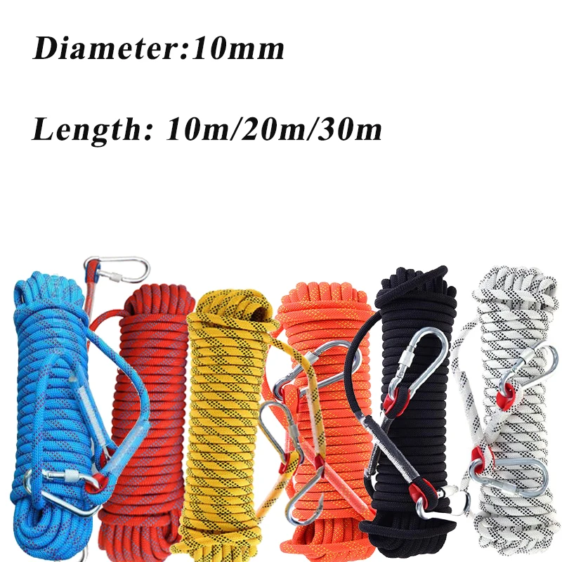 

10/20/30M 10mm Climbing Rope Hook High Strength Emergency Hiking Camping Rope Lifeline Rescue Rope Outdoor Safety Survival Tool