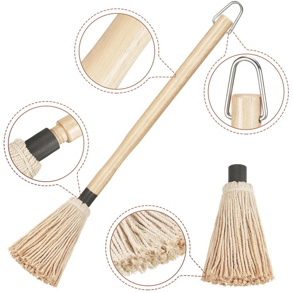 

4PCS BBQ Basting Mop Professional Cotton Barbecue Brush Grill Baster Mop With 18 Inch Wooden Handle 3 Extra Replacement Heads