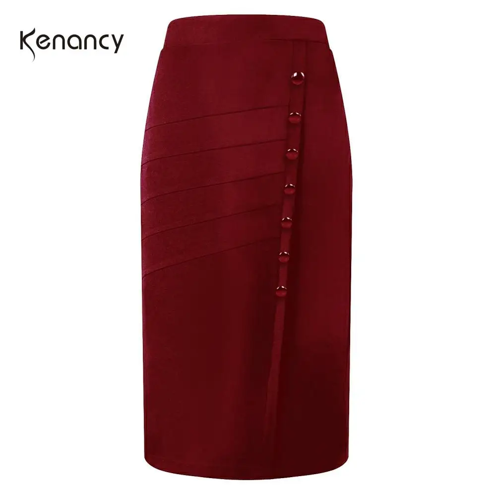 Женская офисная юбка Kenancy модная шерстяная карандаш на пуговицах с высокой