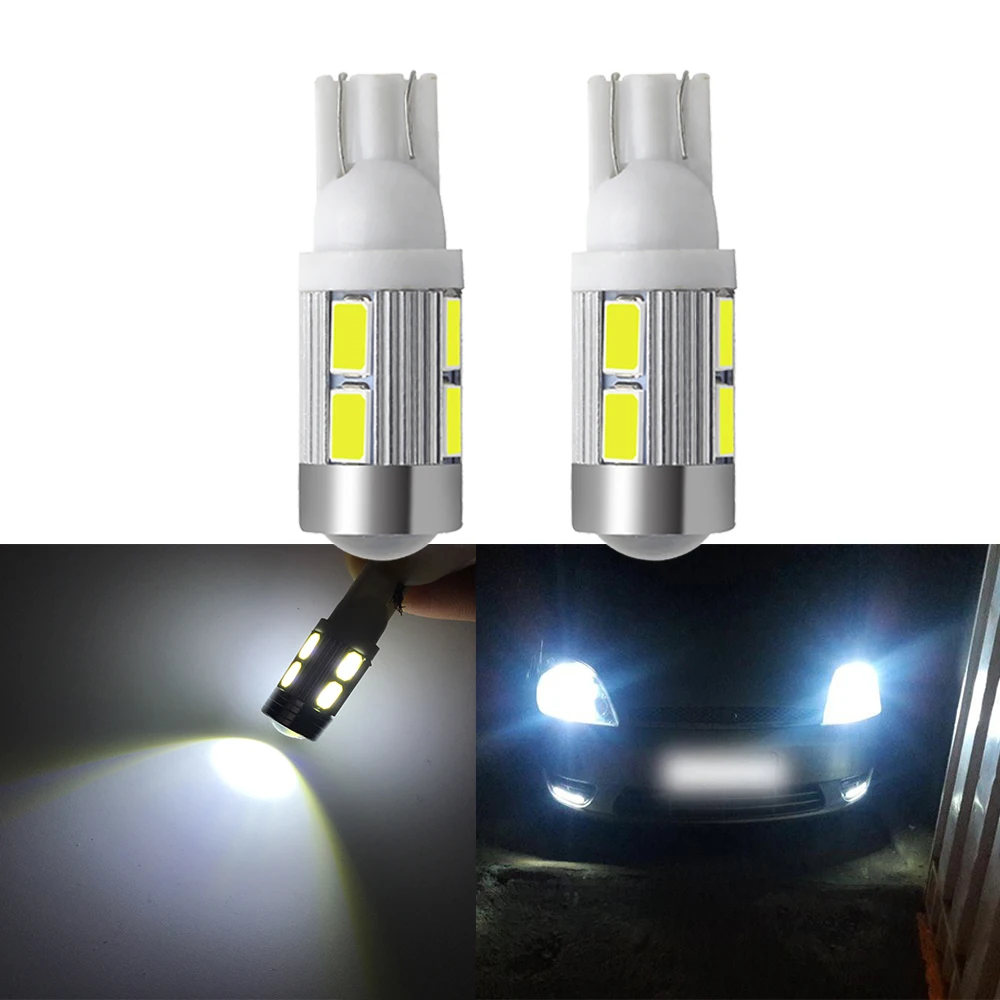 

2pcs W5W T10 10SMD 5630 6000K Auto Dome Door Map Lights 194 Wedge 12V Car LED Projector Solid Turn Signal Bulb Side Marker Light