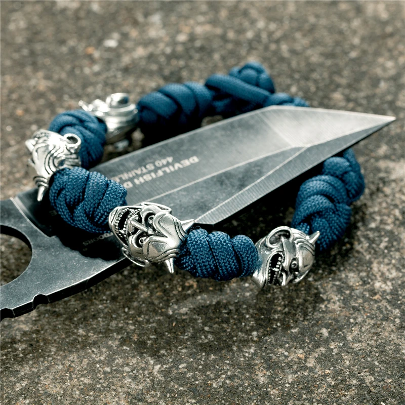 Мужской винтажный браслет с подвеской-маской Noh ручной работы регулируемый из