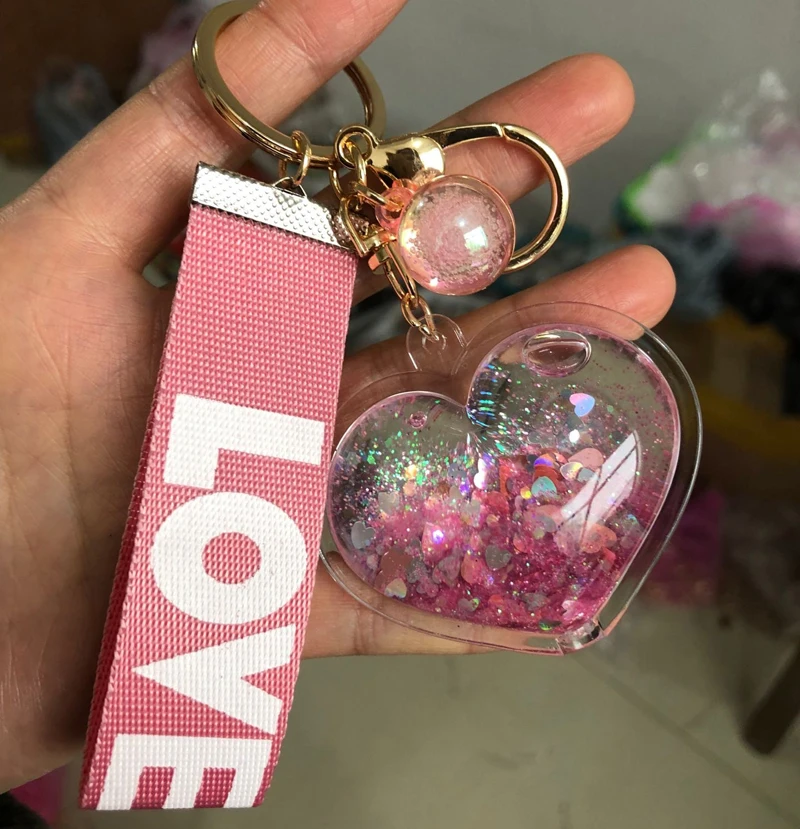 Подвижными блестками брелки для ключей лазерной акриловые Magic Love с брелком