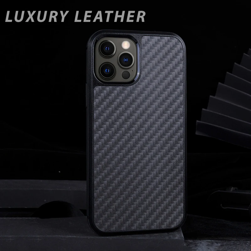 

Hyso Fashion High Quality Shockproof Carbon fiber Leather Mobile Phone Case For iPhene 12 11 Pro Max X Xs Back Cover Funda Coque