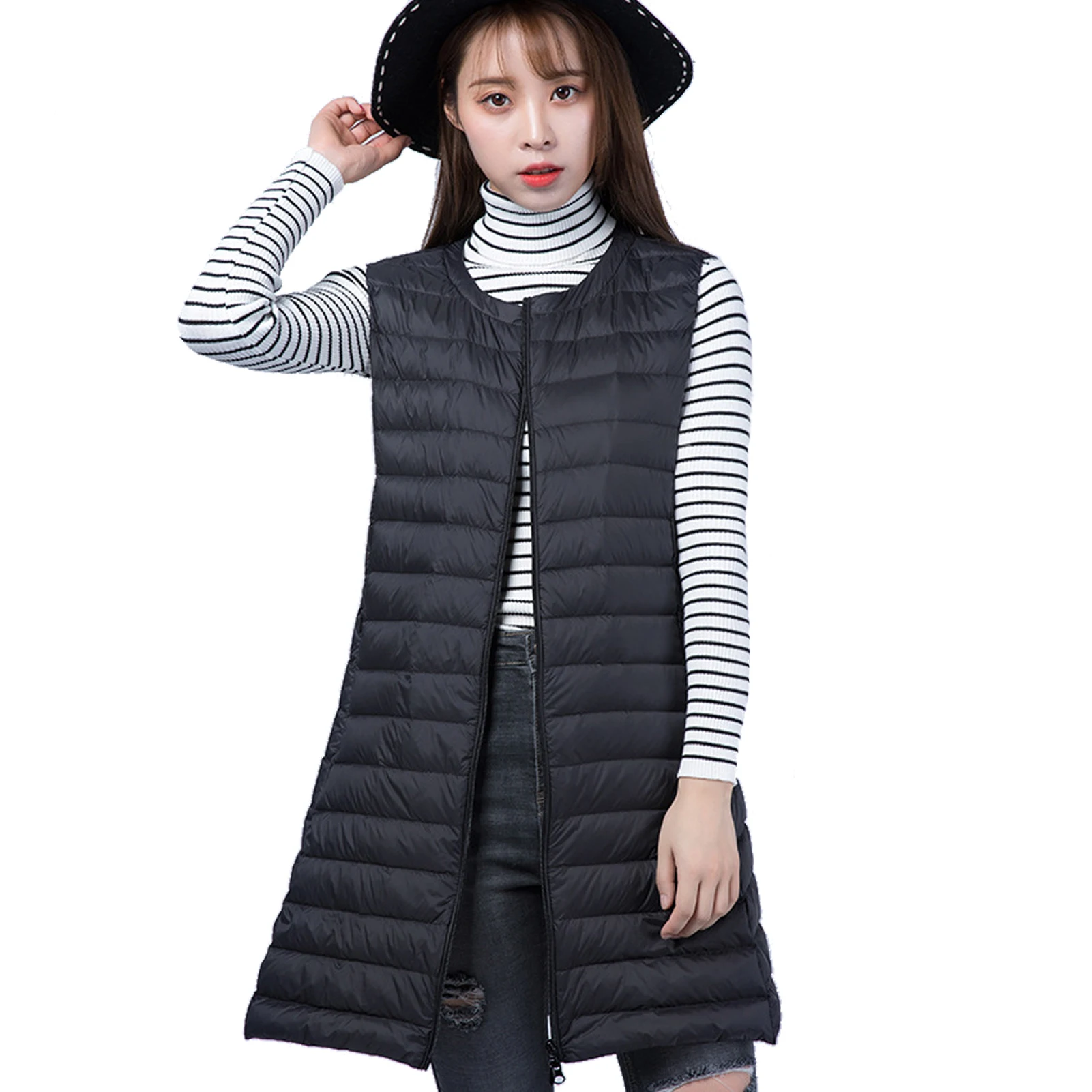 

Womens Vests Long Lightweight Packable Sleeveless Female Puffy Duck Down Coat