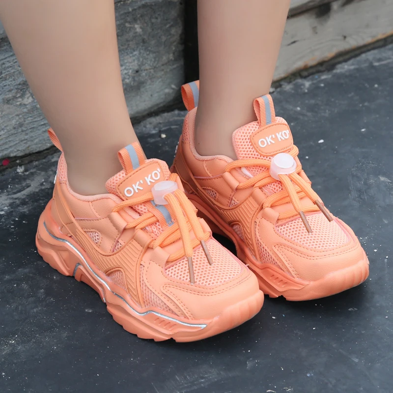 

Spring 2021 Casual Shoes For Boys Orange Girls Kids Sneakers Elastic Band Children Trainers Girls Breathable Kids Running Shoes