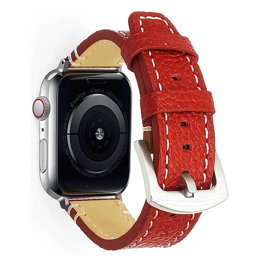 Высокое качество кожаный ремешок для наручных часов для Apple Watch, версия 1, 2, 3, 42 мм, 38 мм, версия браслет ремешок для наручных часов iwatch серии 5 4 40 мм 44 мм - Цвет ремешка: Красный