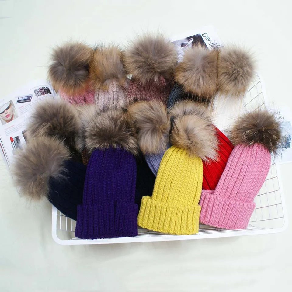 

Winter Warm Natural Mink Fur Pom Poms hat Winter Hat For Women Girl 's Hat Knitted Beanies Cap Hat Thick Women Skullies Beanies