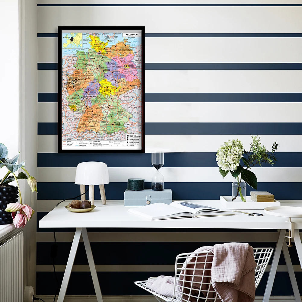 

60*90 cm The Germany Political and Traffic Map In French Wall Art Poster Canvas Painting Home Decoration School Supplies
