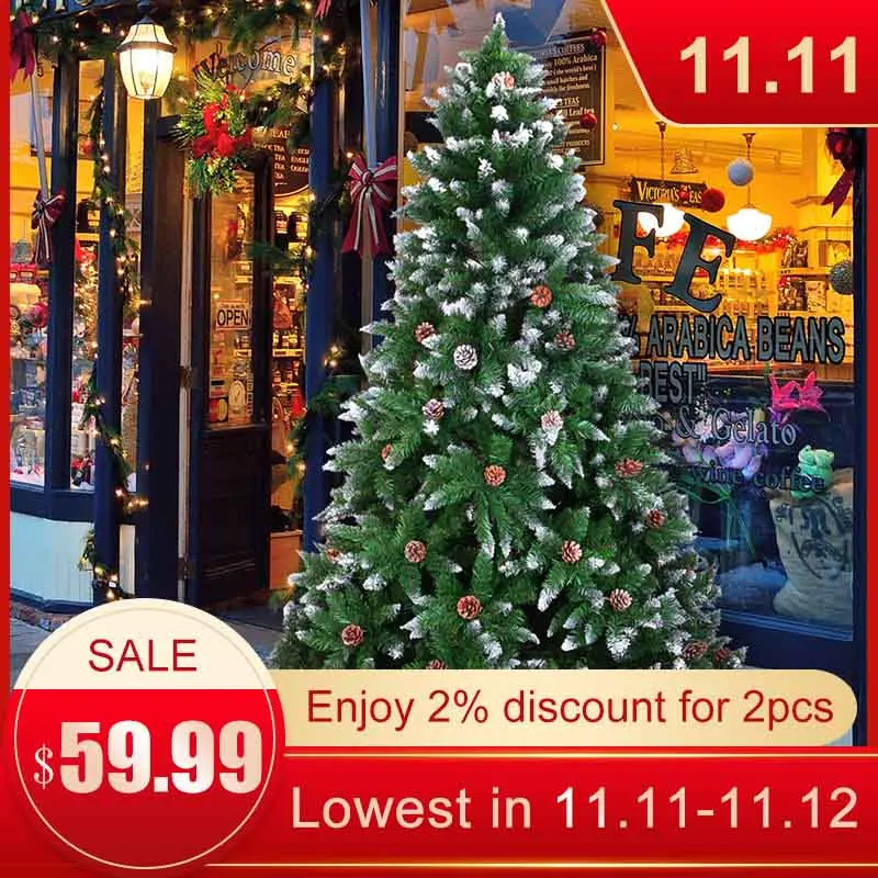 

Christmas Tree 7ft Unlit Artificial Full 1350 Branches Christmas Pine Tree Sturdy and Realistic Outdoor Delightful Holiday Decor
