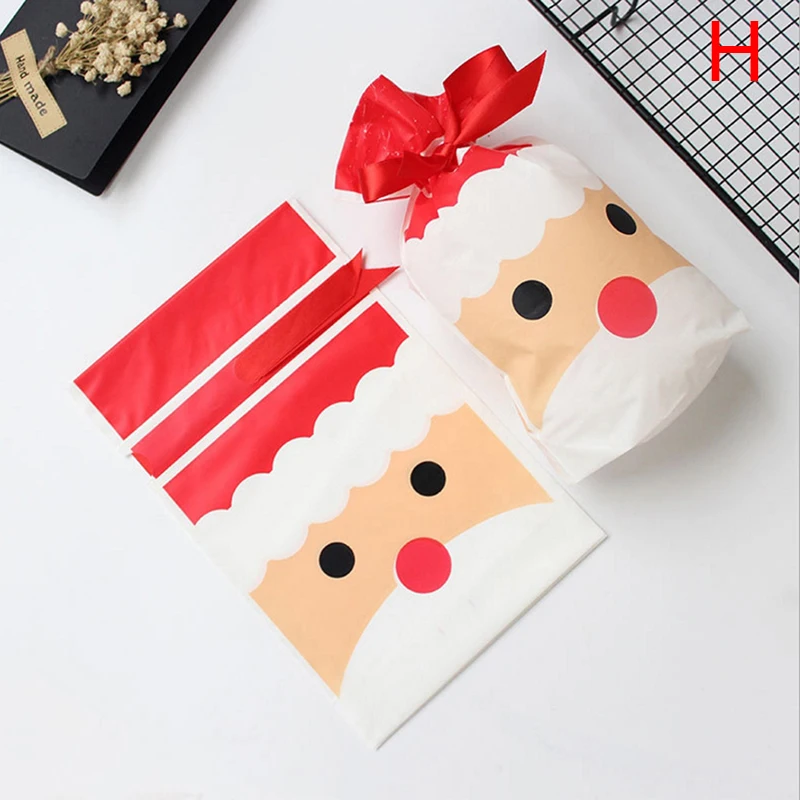 

10Pcs Merry Christmas Candy Bag Santa Claus Elk Snowflake Drawstring Gift Bags