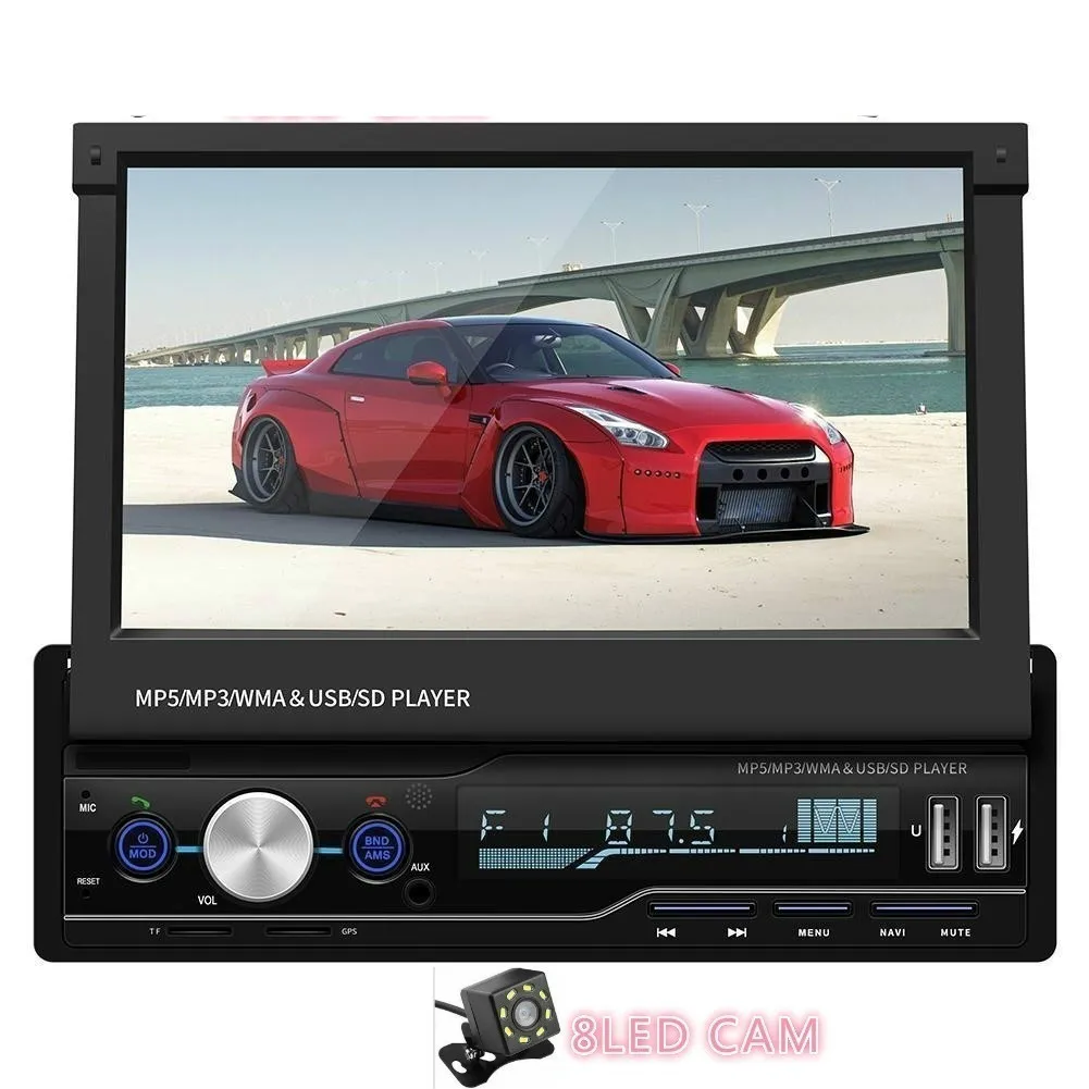 no gps-8led cam Автомагнитола Mp5 Плеер MP3 Авторадио Bluetooth RDS " 1 Din gps аудио стерео Авто складной экран FM/AM Зеркало Ссылка - Цвет: no gps-8led cam