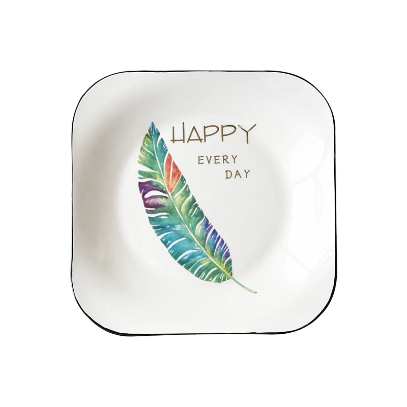 

Nordic Green Plants Ceramic Dining Plate Dessert Cake Western Food Beef Steak Dish Kitchen Tableware Set