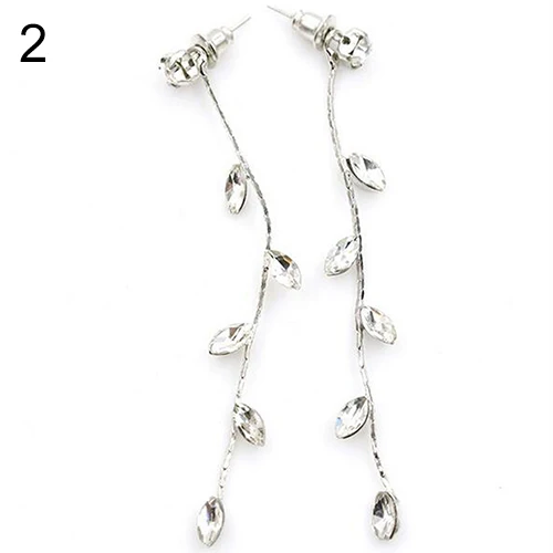 Женские модные элегантные длинные серьги Стразы линейные в виде веток из листьев
