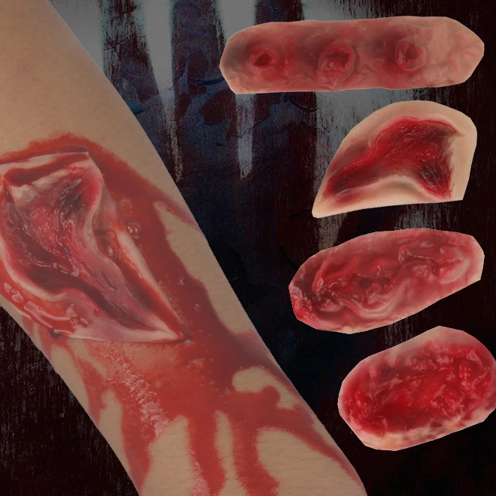 3D Halloween Simulation Scars Latec Tattoos Fake Scab Bloody Makeup Wound Scary Blood Injury Sticker Waterproof Holiday Gifts images - 6