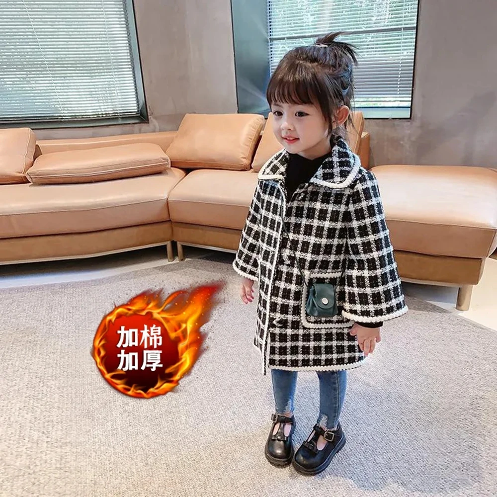 

2-11 Years Kids Plaid Jacket For Girls Cute Button Cotton Padded Autumn Children's Clothing Coat Toddler Children's Outerwear