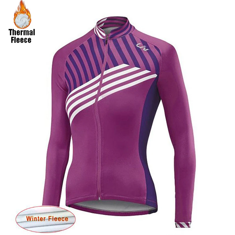 In Stock Women Cycling Jersey Long Sleeve Team Coat Winter Thermal Fleece Jacket Road Bike Training Tops Lady Bicycle Sweatshirt