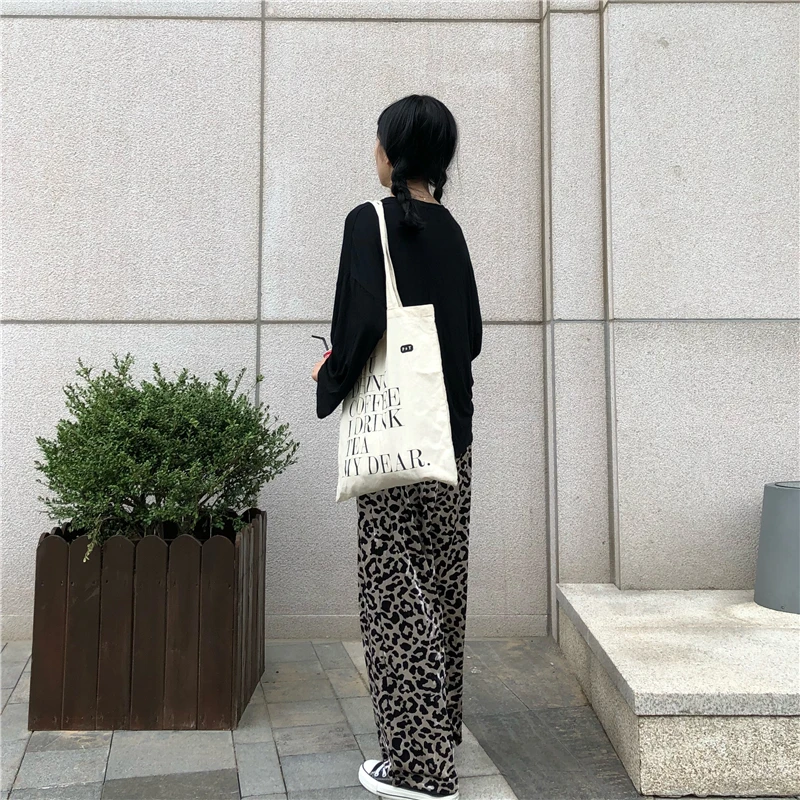 JuneLove осенние леопардовые ретро элегантные свободные женские брюки Elatisc с высокой