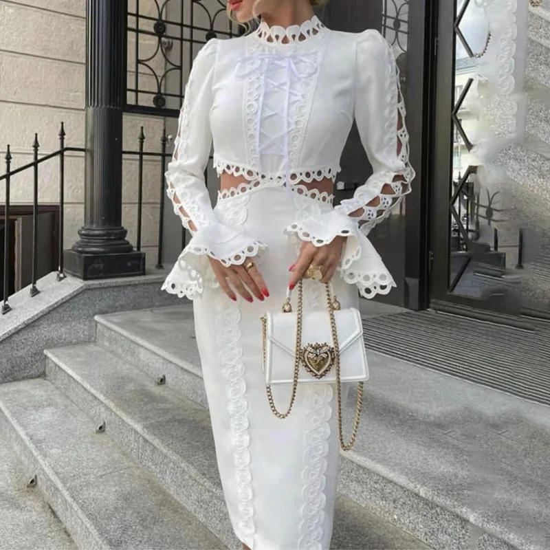 

Lace Long Dresses for Women Party Wedding French Robe 2021 Fashion Week Alternative Brides Maid Sexy Dinner White Black 33477