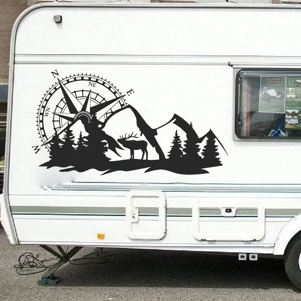 

Большой компас, охота, олень, гора, дом на колесах, 4x4 внедорожник, грузовик, наклейка, путешествия, кемпинг, приключения, виниловый Декор