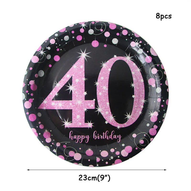 8pcs 7inch plates 40 30th 40th 50th день рождения одноразовая посуда Взрослые День Рождения принадлежности для вечеринки воздушный шар вечерние украшения 30 40 50 лет - Цвет: 8pcs 7inch plates 40