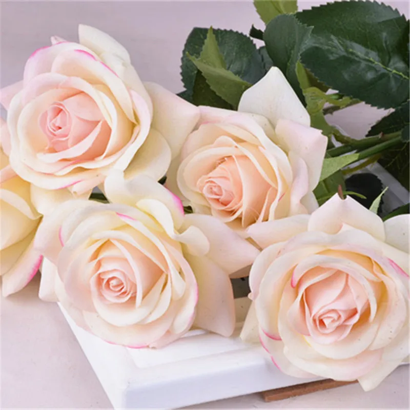 pink Румяна цвета слоновой кости, настоящие цветы на ощупь, искусственные цветы из латекса, искусственные розы для украшения дома, свадебный букет - Цвет: pink