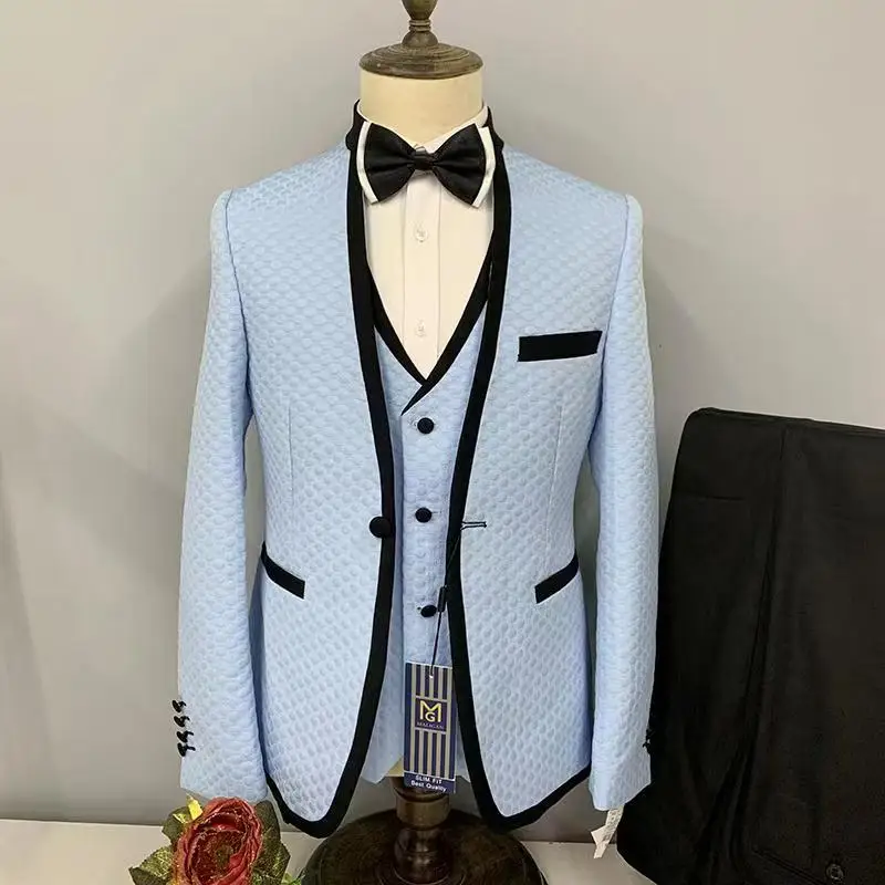 

Men's 3 PICS Suits White V Neck Bump Single Row One Button Slim Fit Formal For Wedding Groomsmen Tuxedos Clothing (No Tie) 2021