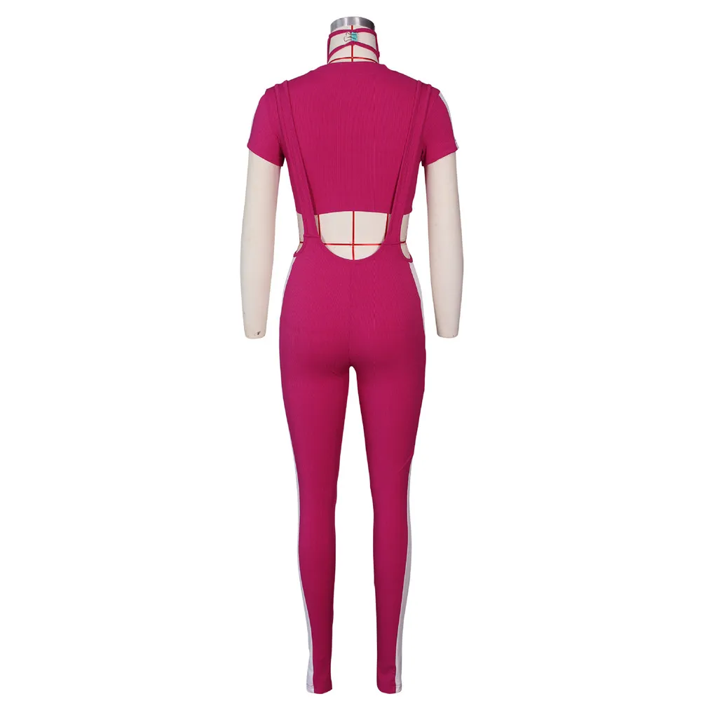 Wjustforu 7 Color Sport Patchwork Two Piece Set Women Crop Tops + Overalls Leggings Casual Skinny Sexy Tracksuit Clothes |