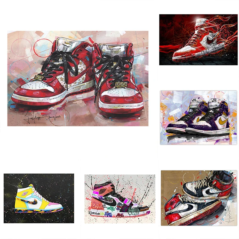 

Fashion Pop Sneakers Graffiti Street Art Sport Shoes Canvas Painting Poster and Print Wall Art Picture for Living Room Cuadros