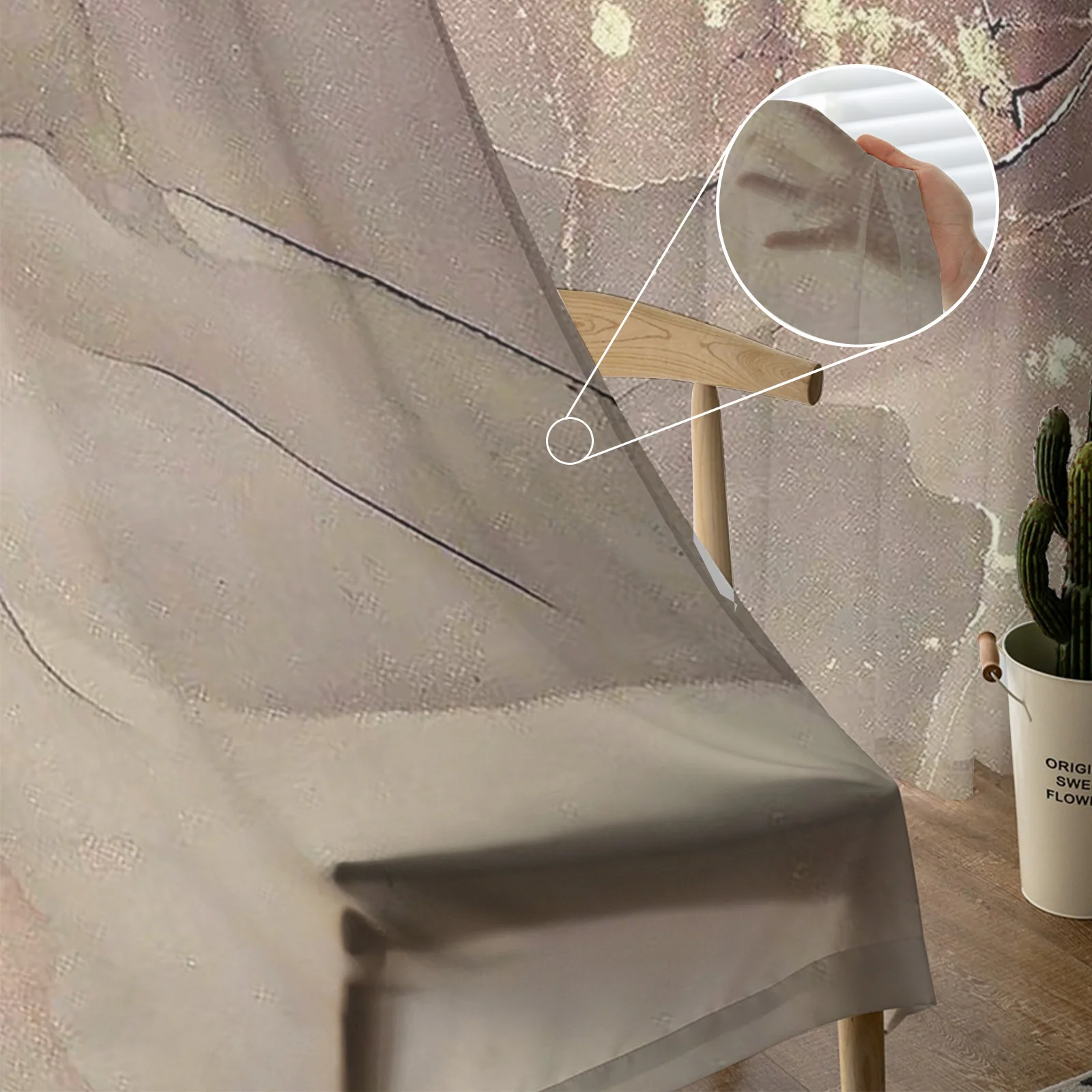 

Marble Texture Sheer Curtains for Living Room Bedroom Balcony Simple Printed Tulle Curtains