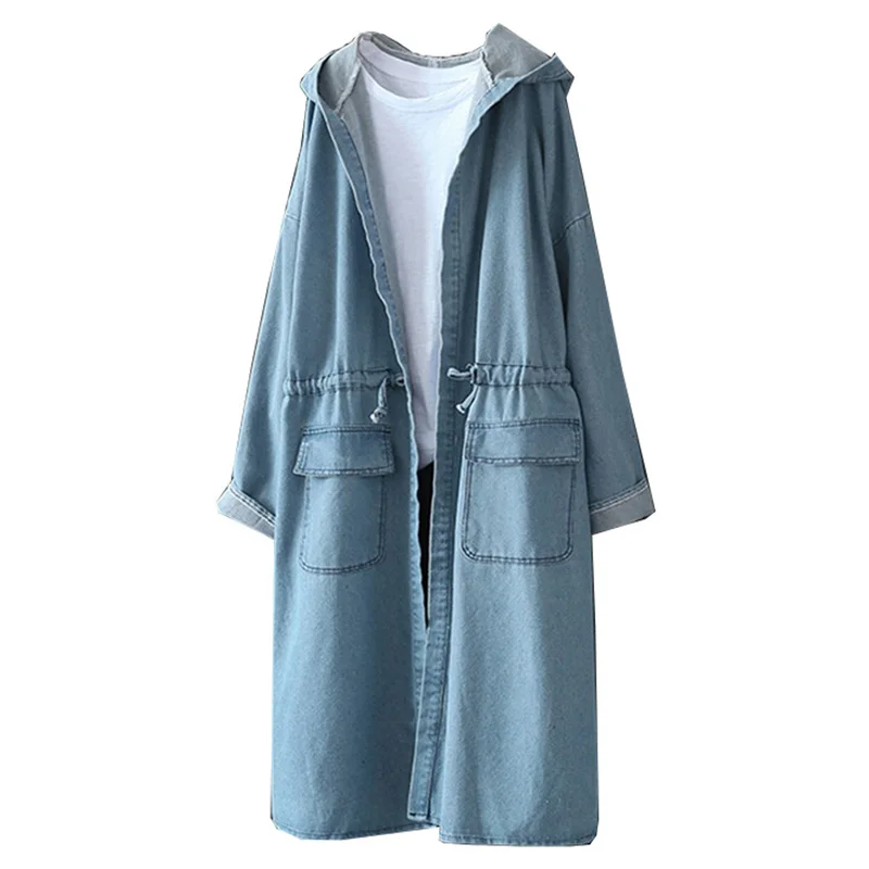 Женское повседневное длинное джинсовое пальто большого размера весеннее модное