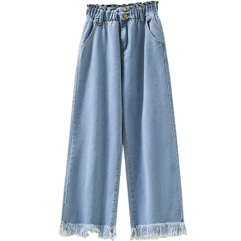 

Large size women's wear 2021 spring new loose Wide Leg Jeans fat mm elastic high waist SLIM STRAIGHT barreled pants